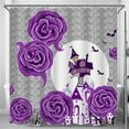 thumbnail image 1 of Whimsical Halloween Shower Curtain with Purple Roses, Bats & Castle Design, 1 of 5