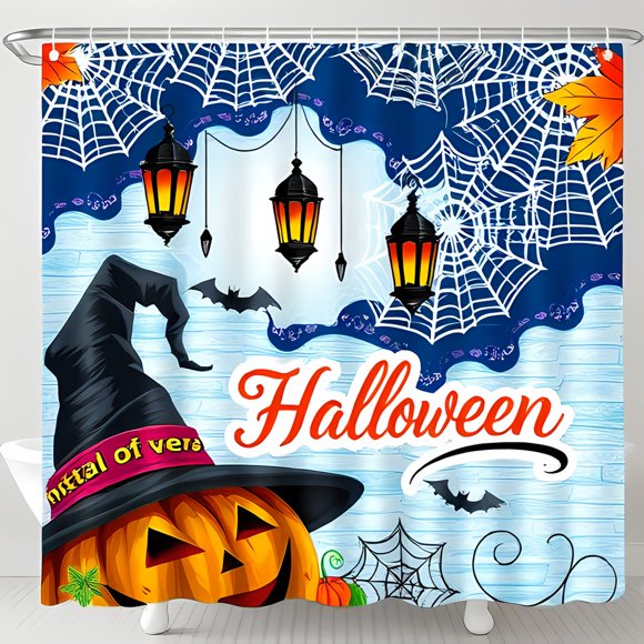 Whimsical Halloween Shower Curtain with Witch Hat - Festive Bathroom Décor
