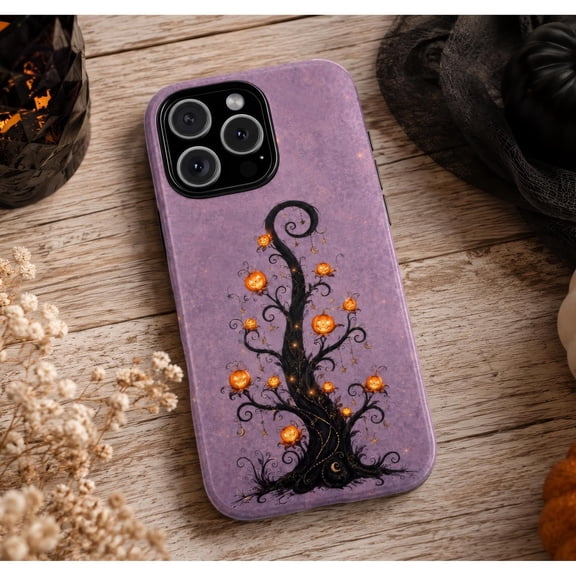 Whimsical Halloween Tree Tough Phone Case, Dual-Layer Protective Cover for iPhone