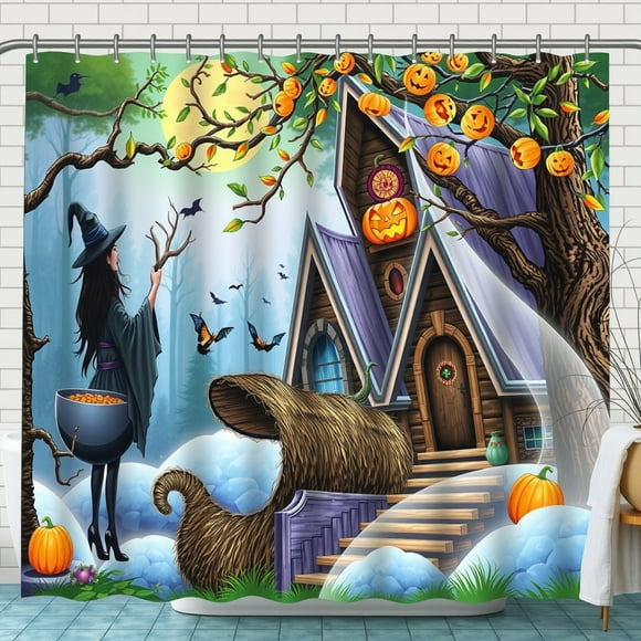 Whimsical Halloween Witch Shower Curtain - Spooky Decor for Your Bathroom
