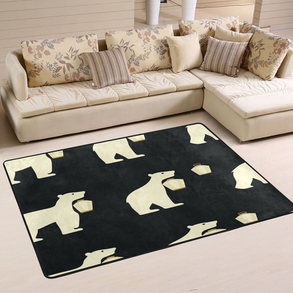 Whimsical Hand Drawn Bears Soft Polyester Area Rug 36''x24'', Non Slip, Memory Foam, Water Absorbent