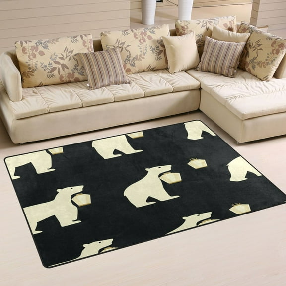 Whimsical Hand Drawn Bears Soft Polyester Area Rug 60''x39'', Non Slip, Memory Foam, Water Absorbent