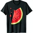 thumbnail image 1 of Whimsical Hand Drawn Watermelon Graphic on Black T-Shirt Fun & Colorful, 1 of 5