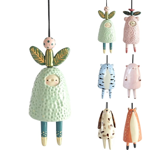 Whimsical Handmade Animal Resin Bell, Hand Painted Animal Resin Ornament with Movable Feet, Cute Animals Hanging Wind Chime Decor for Home, Shelves, Tables, Gift for Animals Lovers (A)