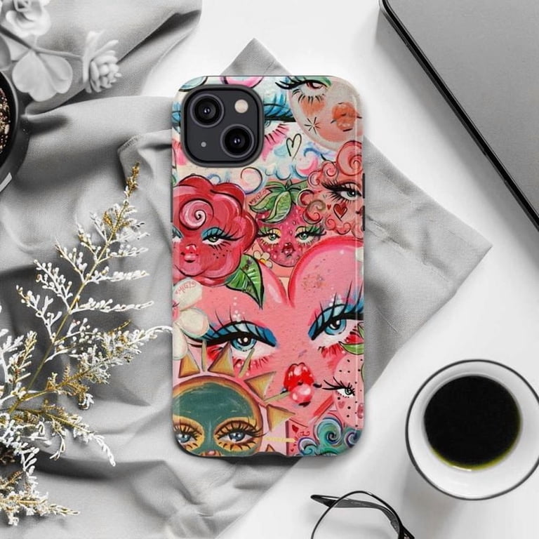 Whimsical Heart Collage Phone Case, Colorful Retro Art iPhone Cover, Funky  Eye & Flower Design Protective Case for iPhone 17 16 15 14 13 12 11 Pro ...
