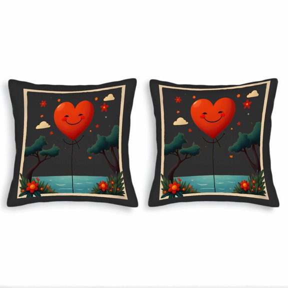 Whimsical Heart Design Throw Pillow Covers 18x18in Set of 2 - Cozy Cushion Cases for Couch Bed or Car - Dreamy Night Sky Theme