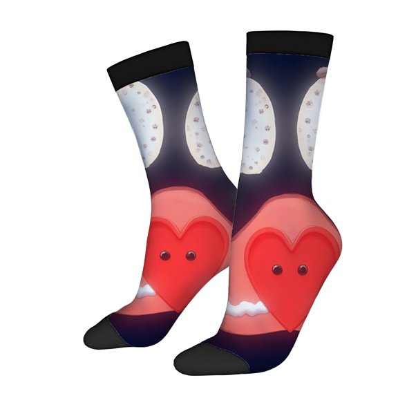 Whimsical Heart & Moon Design Socks - 2 Pairs of Unisex Trendy Socks with Playful Colors & Fun Patterns for All Seasons