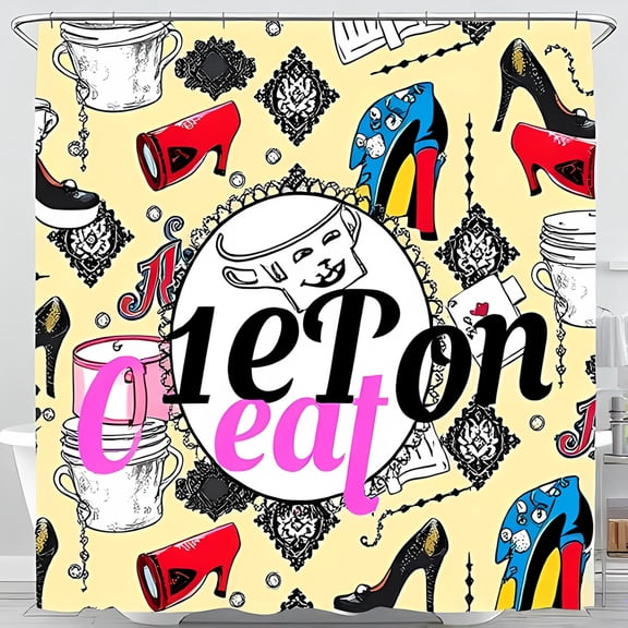 Whimsical High-Heeled Shoes & Teacups Shower Curtain - Vibrant Eclectic Design for Unique Bathrooms