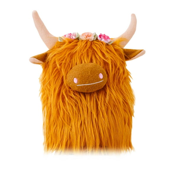 Whimsical Highland Cow Cuddle Pillow Fluffy Brown Cattle Doll for Stress Relief Playmate & Bedroom Decor​