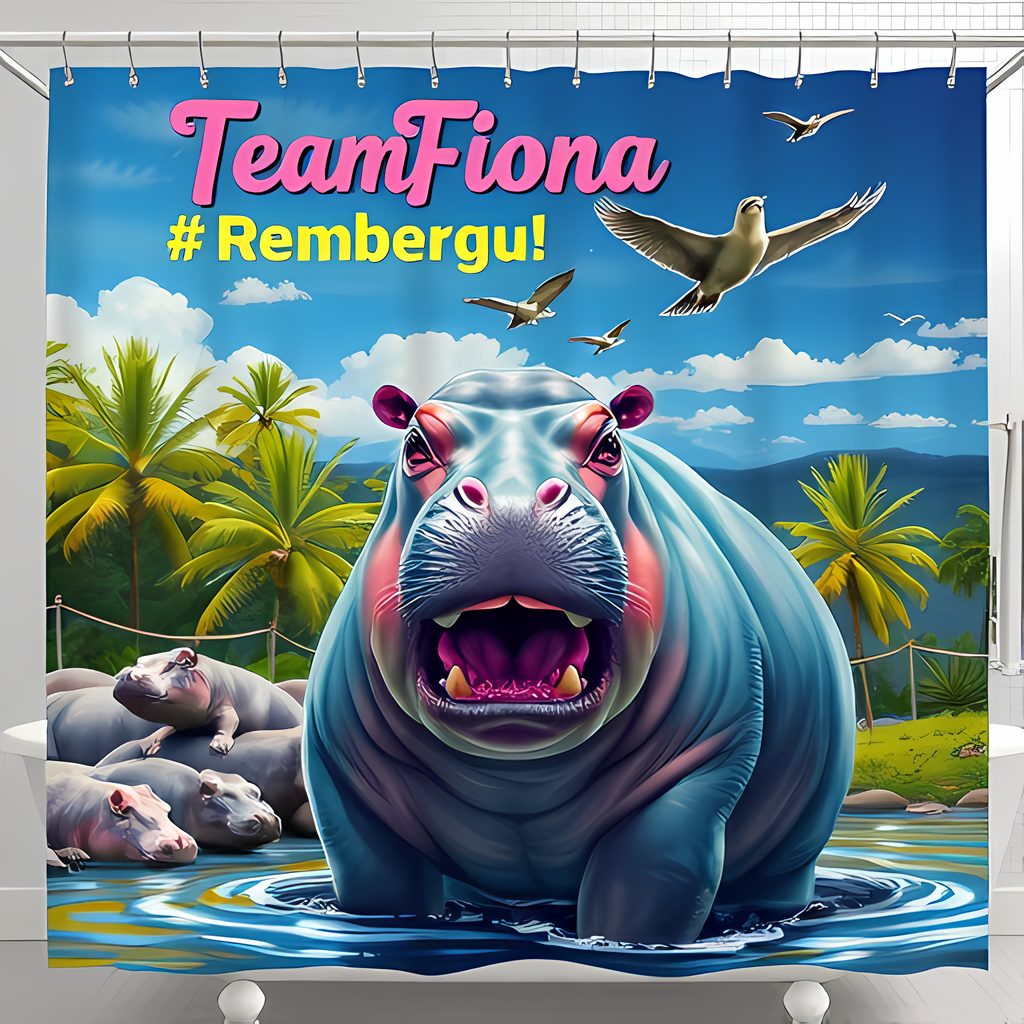 Feelyou 3D Hippo Shower Curtain - Cute Animal Print, Waterproof Microfiber, 72x84 Inches, With Hooks