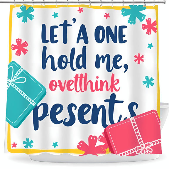 Whimsical Holiday Shower Curtain with Humorous Message & Colorful Snowflakes - Bright Navy & White Design