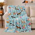 thumbnail image 1 of Whimsical Horse Floral Watercolor, Rustic Farmhouse Horse Scene, Warm Flannel Blanket for Ranch House and Living Room, Horse Lovers Housewarming Gift, Rustic Home Decor, 1 of 9