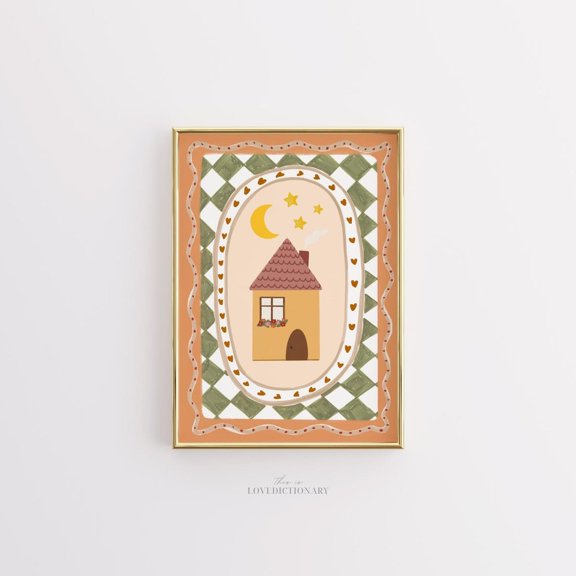 Whimsical House Pastel Boho Cottage Nursery Decor Wall Art