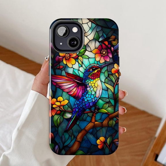 Whimsical Hummingbird Stained Glass Floral Pattern Phone Case iPhone 17 to 11 Pro Max