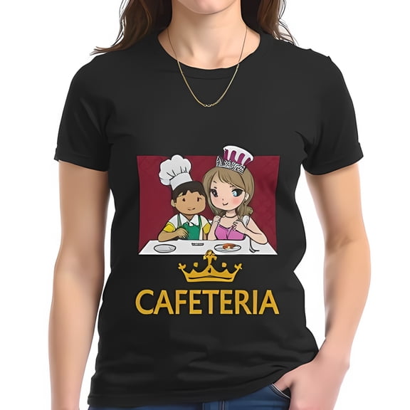 Whimsical & Illustration Cotton Short Sleeve T-Shirt with 'CAFETERIA' Design