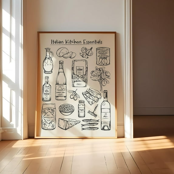 Whimsical Ingredient Sketch, Italian Ingredients Illustration, San Marzano Print, Pantry Poster, Mediterranean Food Art for Foodie Decor, Unframed Canvas Size 12x18