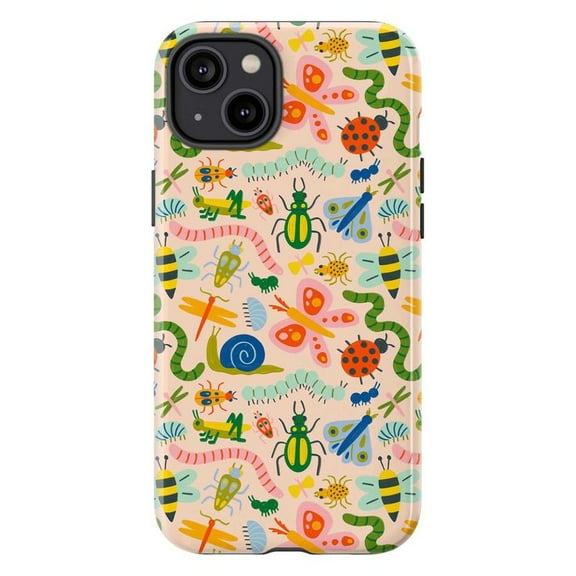 Whimsical Insect Garden Phone Case, Cute Cartoon Bugs and Worms iPhone Cover, Colorful Nature Pattern for iPhone 17 16 15 14 13 12 11 Plus Pro Max Mini