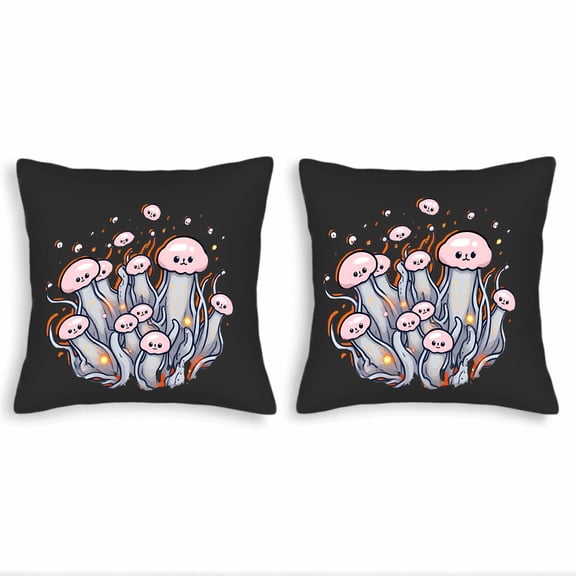Whimsical Jellyfish Throw Pillow Covers - Set of 2 18x18in Bright Pink Smiling Creatures with Bubbles Perfect for Couch Bed Car