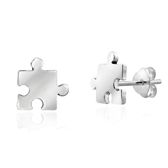 Whimsical Jigsaw Puzzle Piece Sterling Silver Stud Earrings