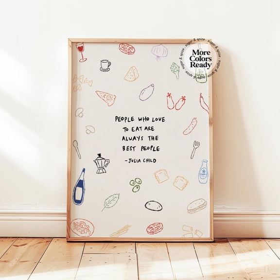 Whimsical Julia Child Kitchen Wall Art Print, Unframed Paper Print Size 8x12