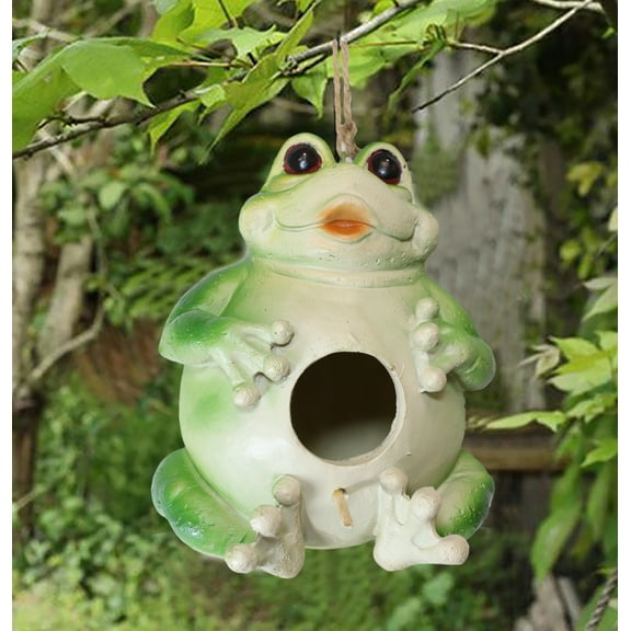 Whimsical Jumbo Fat Frog Toad Birdhouse Bird Feeder House Branch Hanger Figurine