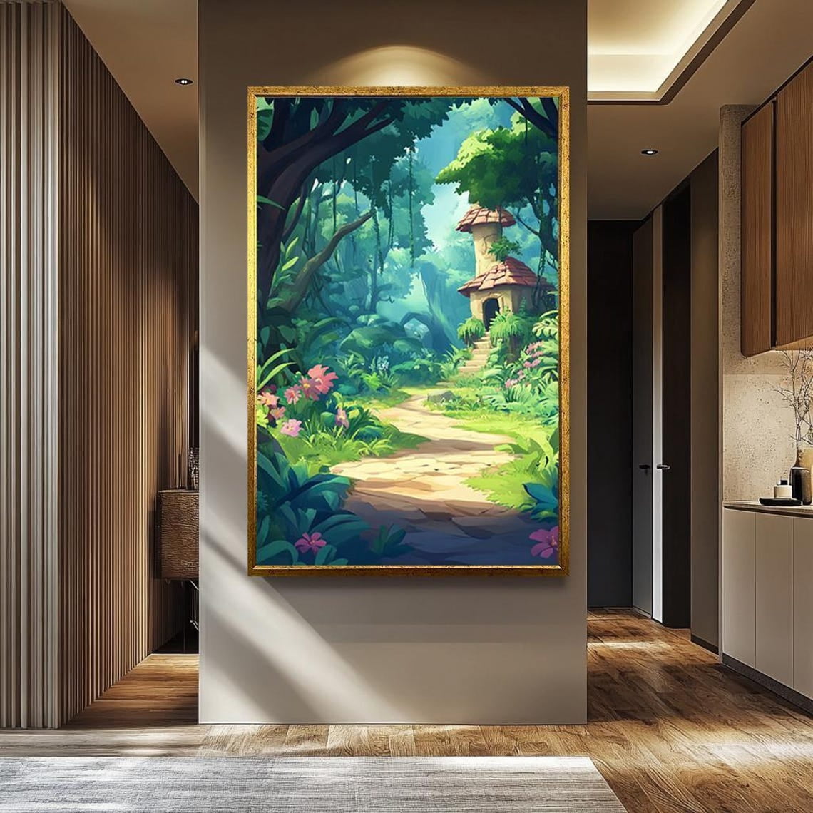 Whimsical Jungle House Wall Art Cute Pixar Cartoon Style Enchanted ...