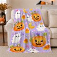 thumbnail image 1 of Whimsical Kawaii Halloween Jack-O-Lantern Pumpkins, Festive Halloween Scene, Warm Flannel Blanket for Living Room and Family Room, Art Lovers Halloween Gift, Festive Home Decor, 1 of 7