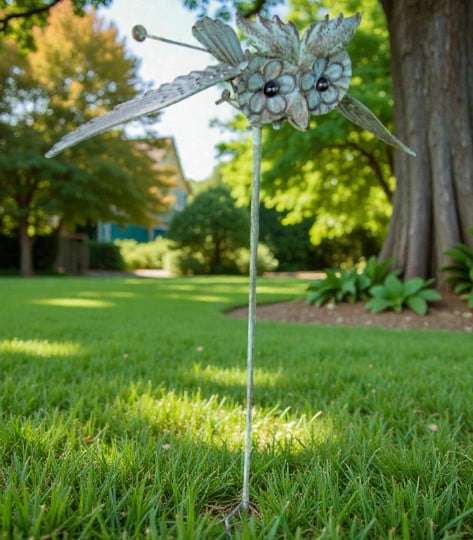 Whimsical Kinetic Metal Owl Yard Stake Wind Spinner Whirly-Gig