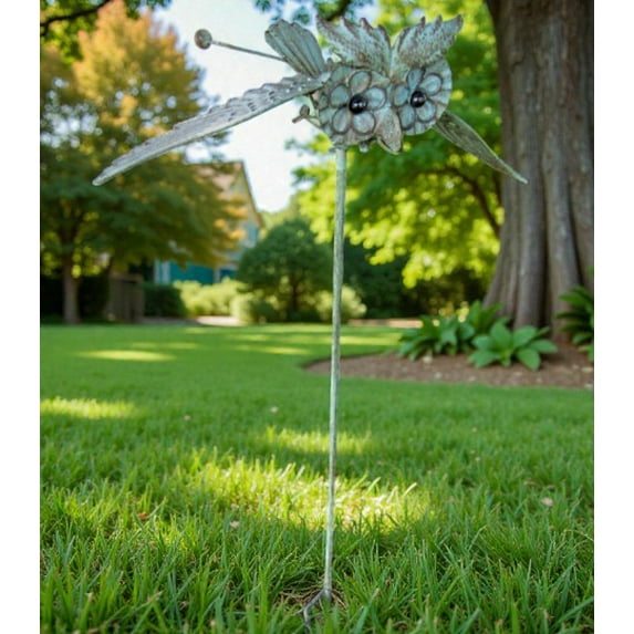 Whimsical Kinetic Metal Owl Yard Stake Wind Spinner Whirly-Gig Windmill Garden Art Bird