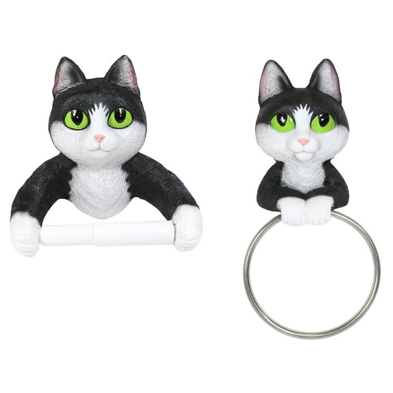 Whimsical Kitten Cat Toilet Paper And Hand Towel Holder Vanity Bathroom Wall Set