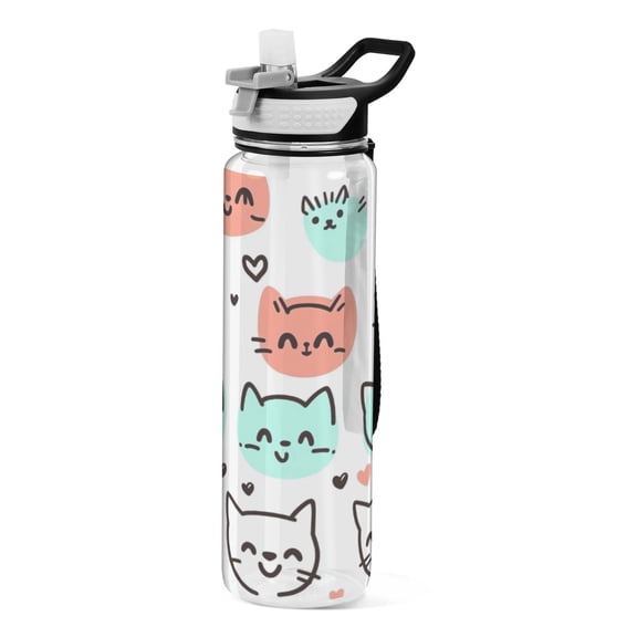 Whimsical Kittens 1000ml Tritan Sport Bottle Straw LeakProof Food-Grade Portable Wide Handle