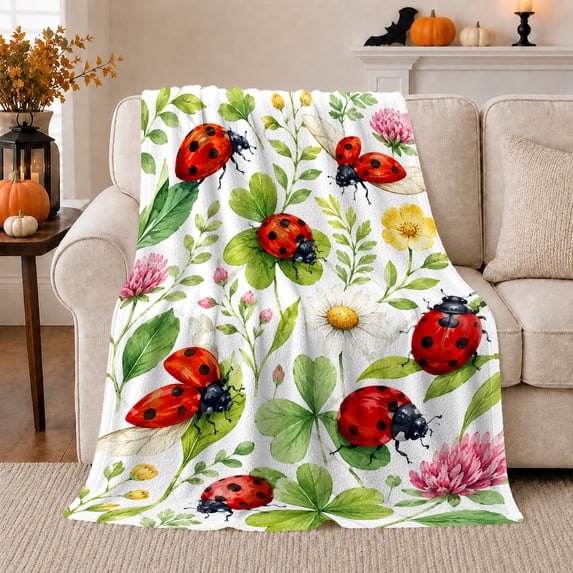 Whimsical Ladybug Garden Meadow Serene, Cozy Friendship Quote Scene, Warm Flannel Blanket for Living Room and Reading Nook, Art Lovers Friendship Gift, Artistic Home Decor