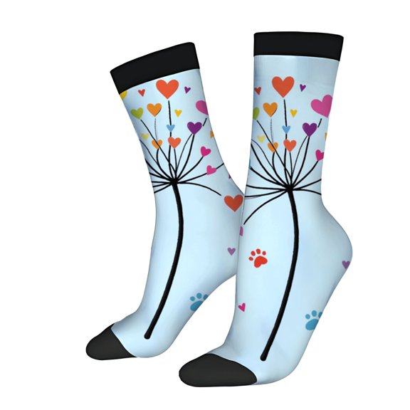 Whimsical Light Blue Socks with Colorful Hearts - 2 Pairs of Trendy Unisex Socks for All Seasons