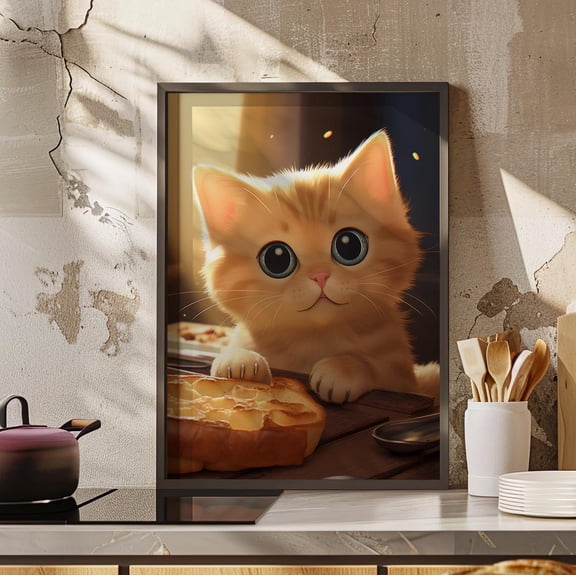 Whimsical Little Cat Eating Bread Toast Modern And Kitchen Decor Perfect For Lovers, Unframed Poster