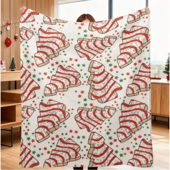 Whimsical Little Deb Christmas Tree Flannel Blanket, Cozy Holiday Tree Cake Pattern Throw, Perfect Xmas Gift