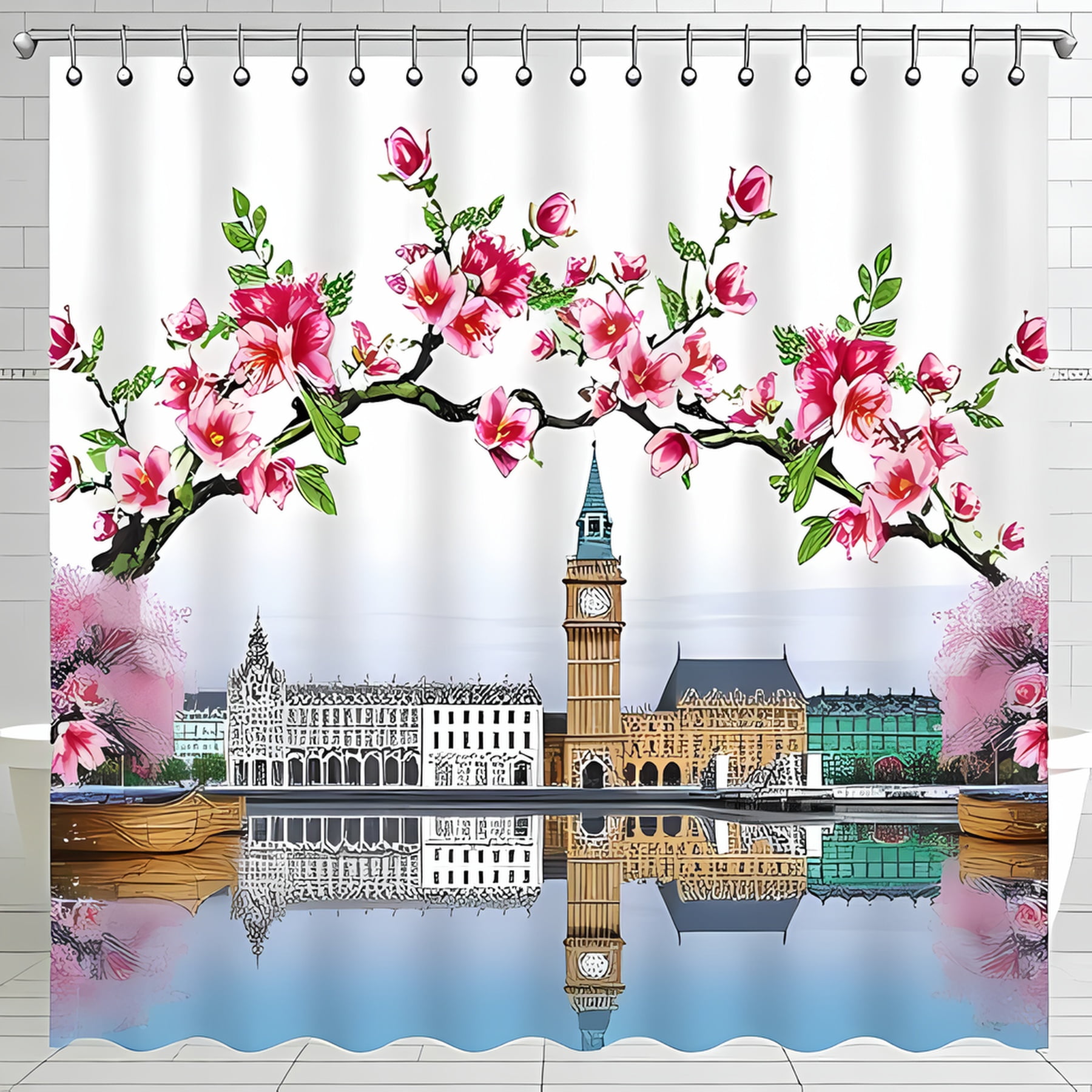 London Lover Pattern Print Bathroom Shower Curtain main image 1