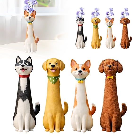 Whimsical Long Neck Dog Planter 7.5 Inch Cute Animal Shaped Flower Pot Vinyl Succulent Planter for Indoor Outdoor Home Garden Decor White