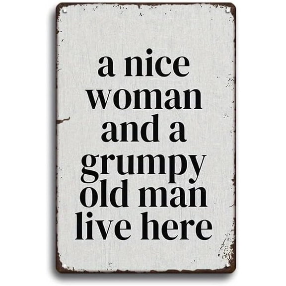 Whimsical Lovely Lady and Grumpy Old Man Metal Tin Sign - Art Sets for Home Decor, Kitchen, Cafe, Pub - Vintage Funny Novelty Wall Art, 12x8 Inch Creative Poster Plaque