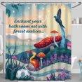 thumbnail image 1 of Whimsical Magical Forest Shower Curtain with Blue Bird & Mushroom, 1 of 5