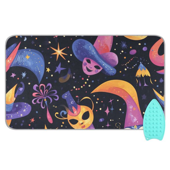 Whimsical Masks and Stars Ironing Mat Blanket for Table Top Travel Portable Ironing Board Pad 47.2x27.6 Inch