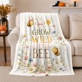 thumbnail image 1 of Whimsical Meadow Bee Watercolor Cheerful, Playful Botanical Garden Scene, Warm Flannel Blanket for Sunroom and Reading Nook, Garden Lovers Housewarming Gift, Artistic Home Decor, 1 of 9