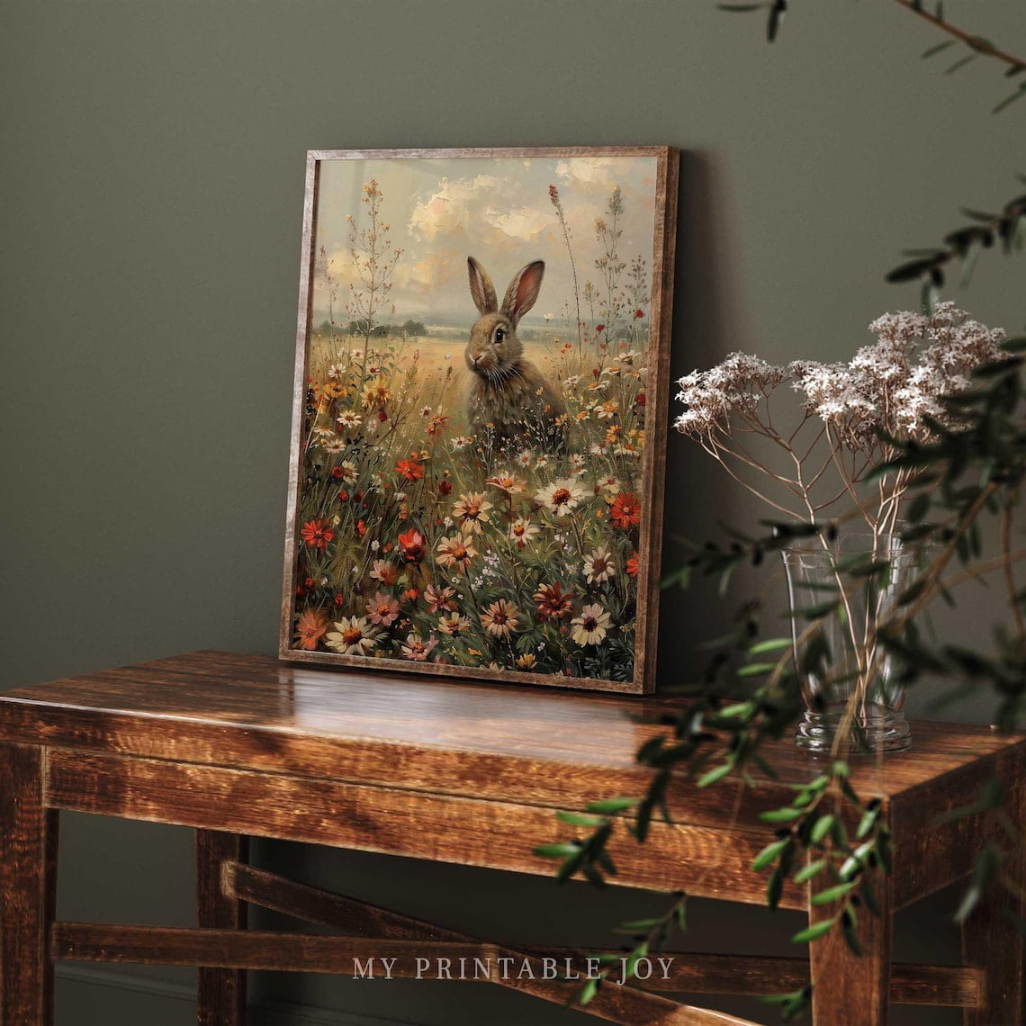 Whimsical Meadow Bunny Cottagecore Floral Rabbit Nature Inspired Spring ...