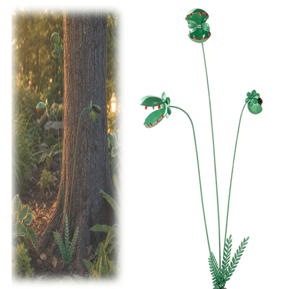 Whimsical Metal Carnivorous Plant Garden Stake, Artistic Venus Flytrap Sculpture Ornament, Decorative Monster Plant Statue for Flower Bed, Patio and Planter Displays