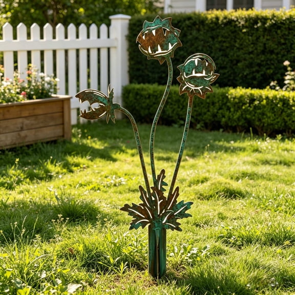 Whimsical Metal Carnivorous Plant Garden Stake,Large Flytrap Monster Plant Sculpture,Rustproof Ground Insert Decorations for Lawn Patio Courtyard Potted Plants Outdoor Decor 11.8 Inch