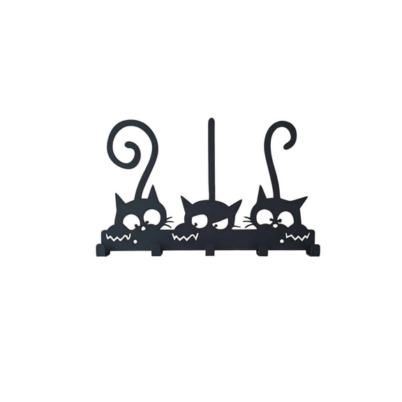 Whimsical Metal Cat Wall Hooks with 5 Hooks for Entryway and Home Organization – Amusing Cat Tail Design for Cat Lovers and Home Decor Enthusiasts