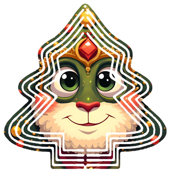 Whimsical Metal Hanging Christmas Tree Spinners - Festive Red & Gold Ornaments Cheerful Fox Wolf Design for Garden Decor