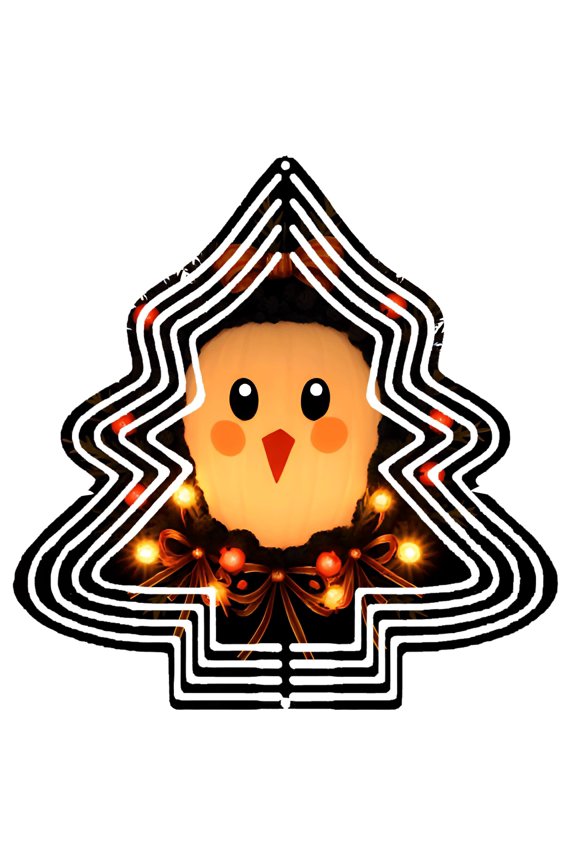Whimsical Metal Hanging Christmas Tree Wind Spinner - Cartoon Chicken Face Design with Glowing Lights for Festive Garden Decor