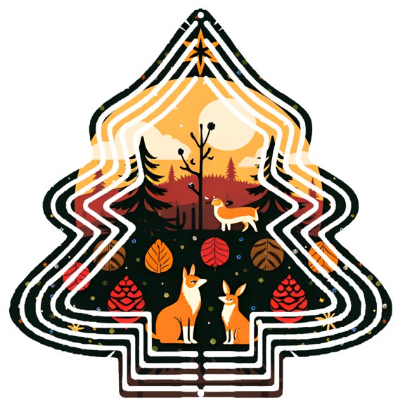 Whimsical Metal Hanging Christmas Tree Wind Spinner - Colorful Forest Scene with Deer & Foxes Perfect for Yard & Garden Decor