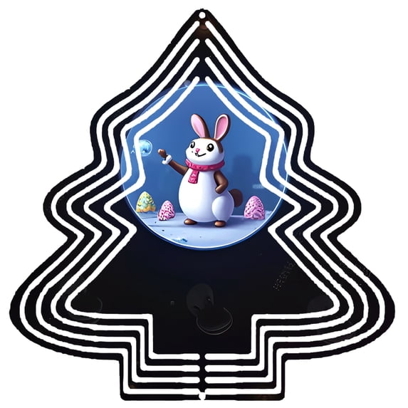 Whimsical Metal Hanging Christmas Tree Wind Spinner - Colorful Garden Decoration with Playful Rabbit & Easter Egg Design