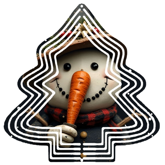 Whimsical Metal Hanging Christmas Tree Wind Spinner - Festive Garden Decor with Snowman Snowflakes & Checkered Scarf Design